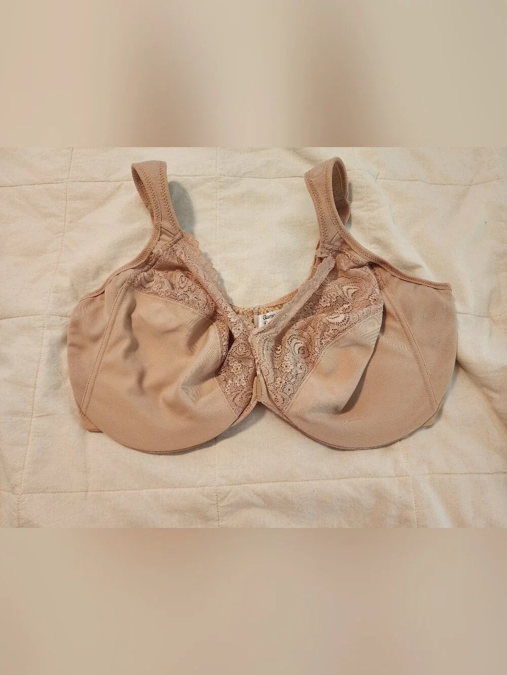 Glamorise Front Hook Nude Lace Underwire Bra New 42G Adjustable Straps
